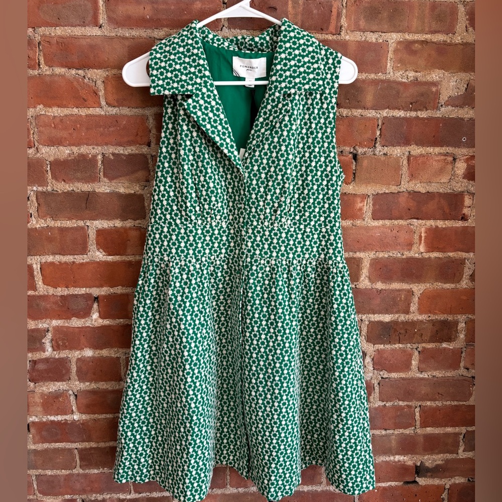 Pomander Place | Tuckernuck Green and White Embroidered Mini Dress Size M NTW